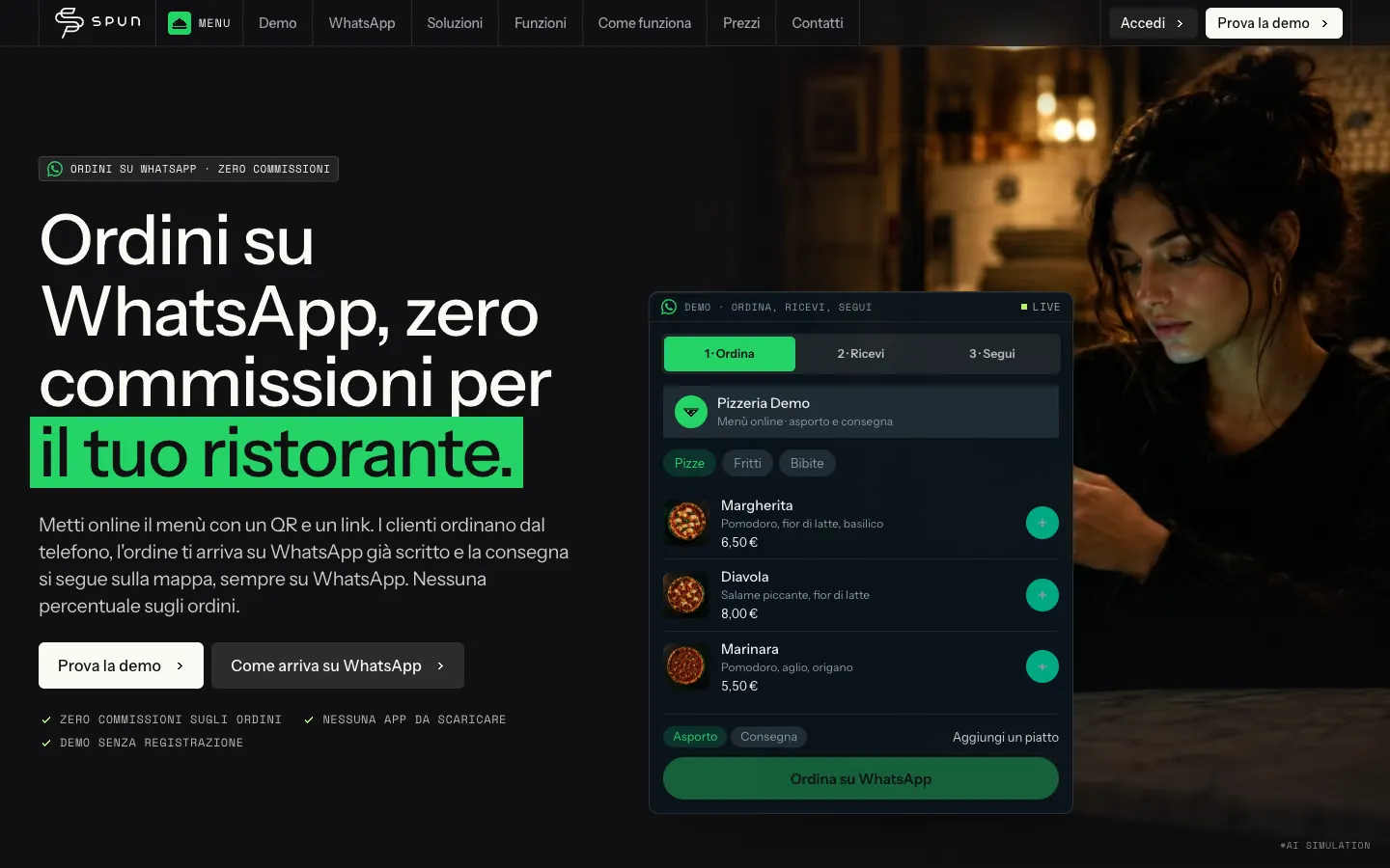 La prima pagina del sito di SPUN Menu