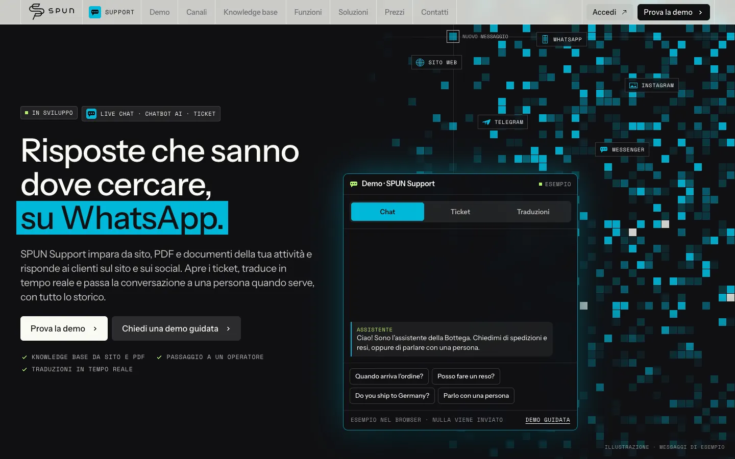 La prima pagina del sito di SPUN Support